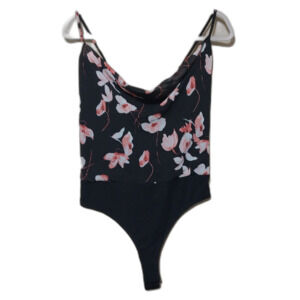 Lulu's bodysuit Women Large black pink floral spaghetti straps lined corset back